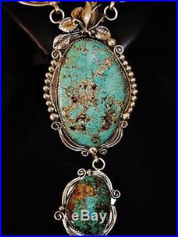 NAVAJO CHAVEZ SIGNED TURQUOISE GRANDIOSE NECKLACE, 130grams Sterling Silver