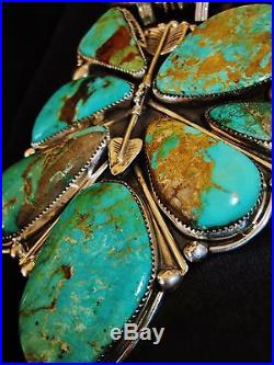 NAVAJO CHAVEZ TURQUOISE TRIBAL SIGNED NECKLACE, 190gr Sterling Silver