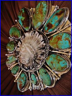 NAVAJO INDIAN CHIEF TURQUOISE PENDANT NECKLACE, 188gr CHAVEZ Sterling Silver