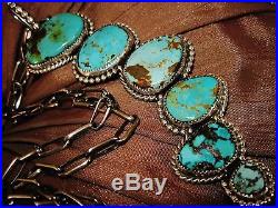 NAVAJO LONG TURQUOISE PENDANT, 71gr CHAVEZ HAND MADE Sterling Silver NECKLACE