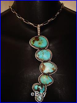 NAVAJO LONG TURQUOISE PENDANT, 71gr CHAVEZ HAND MADE Sterling Silver NECKLACE