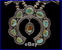 Navajo Squash Blossom Turquoise Sterling Silver Necklace Dennet Clark
