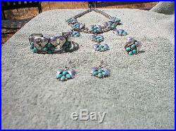 Navajo Sterling Silver Turquoise Flower Blossom Chandelier Necklace Ensemble
