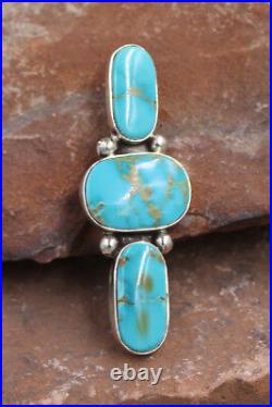 NAVAJO-STERLING SILVER & TURQUOISE PIN by MILDRED PARKHURST-NATIVE AMERICAN