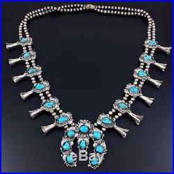NAVAJO STERLING SILVER & TURQUOISE SQUASH BLOSSOM NECKLACE by ANDY CADMAN