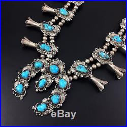 NAVAJO STERLING SILVER & TURQUOISE SQUASH BLOSSOM NECKLACE by ANDY CADMAN