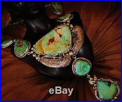NAVAJO SUBLIME DANGLING TURQUOISE SIGNED NECKLACE, 165gr CHAVEZ Sterling Silver