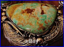 NAVAJO SUBLIME DANGLING TURQUOISE SIGNED NECKLACE, 165gr CHAVEZ Sterling Silver