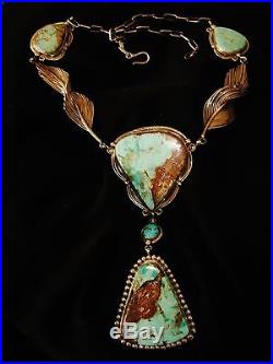 NAVAJO SUBLIME LARGE TURQUOISE DANGLING NECKLACE, CHAVEZ 190grams Sterling Silver
