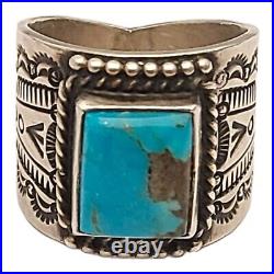 NAVAJO Sterling Silver HERMAN SMITH Natural GEM Bisbee Turquoise Ring sz11