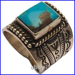NAVAJO Sterling Silver HERMAN SMITH Natural GEM Bisbee Turquoise Ring sz11