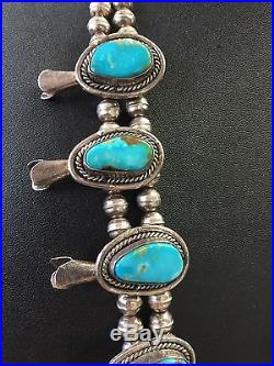 NAVAJO Sterling Silver TURQUOISE Naja Squash Blossom Necklace HUGE Gorgeous