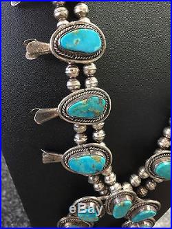 NAVAJO Sterling Silver TURQUOISE Naja Squash Blossom Necklace HUGE Gorgeous
