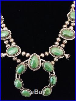 NAVAJO Sterling Silver & Turquoise SQUASH BLOSSOM Massive Necklace OLD PAWN