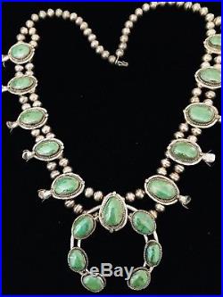 NAVAJO Sterling Silver & Turquoise SQUASH BLOSSOM Massive Necklace OLD PAWN