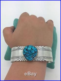 NAVAJO Sterling silver turquoise cuff handmade LARGE bracelet
