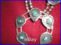 Navajo Turquoise And Sterling Silver Squash Blossom Necklace