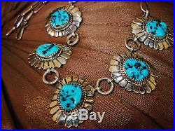 NAVAJO TURQUOISE NECKLACE HAND MADE CHAIN, 38gr MARCELLA JAMES Sterling Silver
