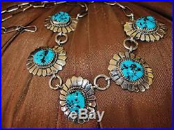 NAVAJO TURQUOISE NECKLACE HAND MADE CHAIN, 38gr MARCELLA JAMES Sterling Silver