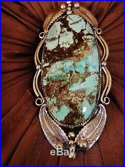 NAVAJO VERY LONG TURQUOISE SIGNED RING, 53gr CHAVEZ Sterling Silver, sz 7