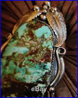 NAVAJO VERY LONG TURQUOISE SIGNED RING, 53gr CHAVEZ Sterling Silver, sz 7