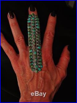 NEEDLEPOINT XXXLONG TURQUOISE SIGNED RING, B. BEGAY NEZ Sterling Silver, sz 9