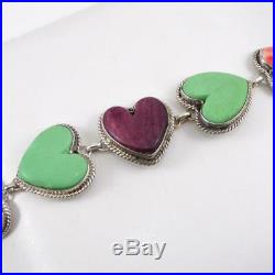 NEZ Sterling Silver Native American Turquoise Coral Heart Bracelet 7 LFL4