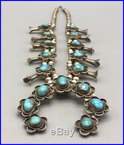 NICE TURQUOISE! VINTAGE TURQUOISE & STERLING SILVER, Squash Blossom Necklace