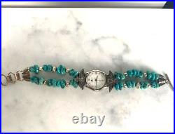 Nat. American Shube's 925 Sterling Silver Turquoise Silver Moon Watch, Eagle Tip