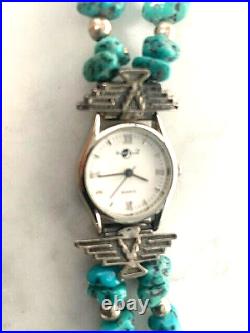 Nat. American Shube's 925 Sterling Silver Turquoise Silver Moon Watch, Eagle Tip