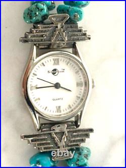 Nat. American Shube's 925 Sterling Silver Turquoise Silver Moon Watch, Eagle Tip
