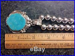 Native Am LARGE Sterling Silver Turquoise Pendant on Sterling Bead Necklace 925