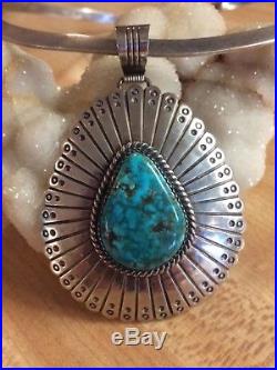 Native Am Navajo LARGE Sterling Silver Turquoise Pendant D Begaye Necklace 925