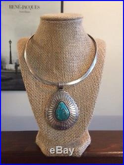 Native Am Navajo LARGE Sterling Silver Turquoise Pendant D Begaye Necklace 925