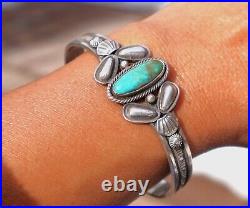 Native Am Royston Turquoise Bracelet Signed Sterling Silver Jewelry sz 7
