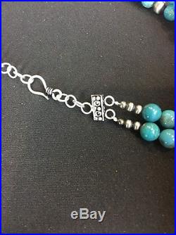 Native American 2 Strand Blue Turquoise Sterling Silver Necklace