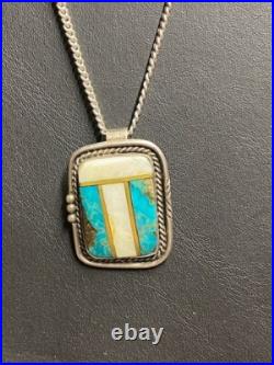 Native American 925 Sterling Silver And Turquoise Pendant Necklace
