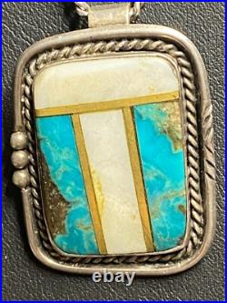Native American 925 Sterling Silver And Turquoise Pendant Necklace