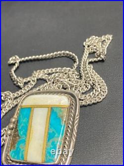 Native American 925 Sterling Silver And Turquoise Pendant Necklace