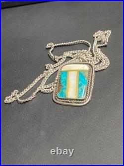 Native American 925 Sterling Silver And Turquoise Pendant Necklace