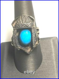 Native American 925 Sterling Silver Turquoise Chief's Headdress Ring Size 8.25