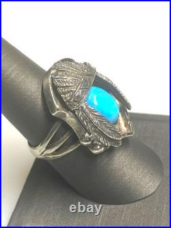Native American 925 Sterling Silver Turquoise Chief's Headdress Ring Size 8.25