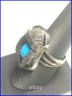 Native American 925 Sterling Silver Turquoise Chief's Headdress Ring Size 8.25