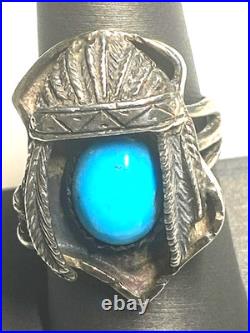 Native American 925 Sterling Silver Turquoise Chief's Headdress Ring Size 8.25