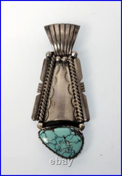 Native American Artistic Pendant. 925 Turquoise 3 inch Jefferson Abeyta Navajo