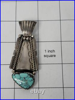 Native American Artistic Pendant. 925 Turquoise 3 inch Jefferson Abeyta Navajo