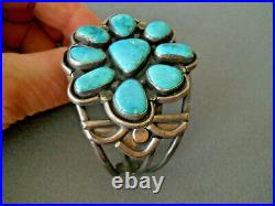 Native American Blue-Green Turquoise Cluster Sterling Silver Bracelet JP