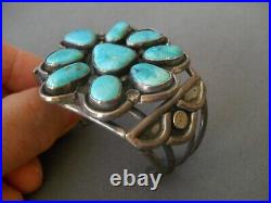 Native American Blue-Green Turquoise Cluster Sterling Silver Bracelet JP