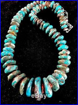 Native American Blue Green Turquoise Spiny Oyster Sterling Silver Necklace 22