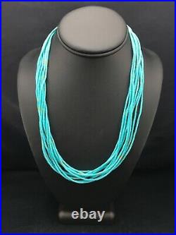 Native American Blue Turquoise Heishi 10St Sterling Silver Necklace 20 4199